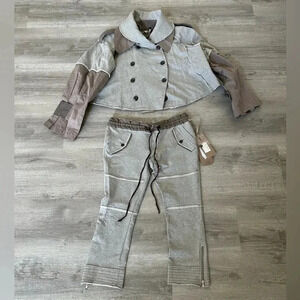 Elegant Women's Gray and Brown Jacket and Pants Set